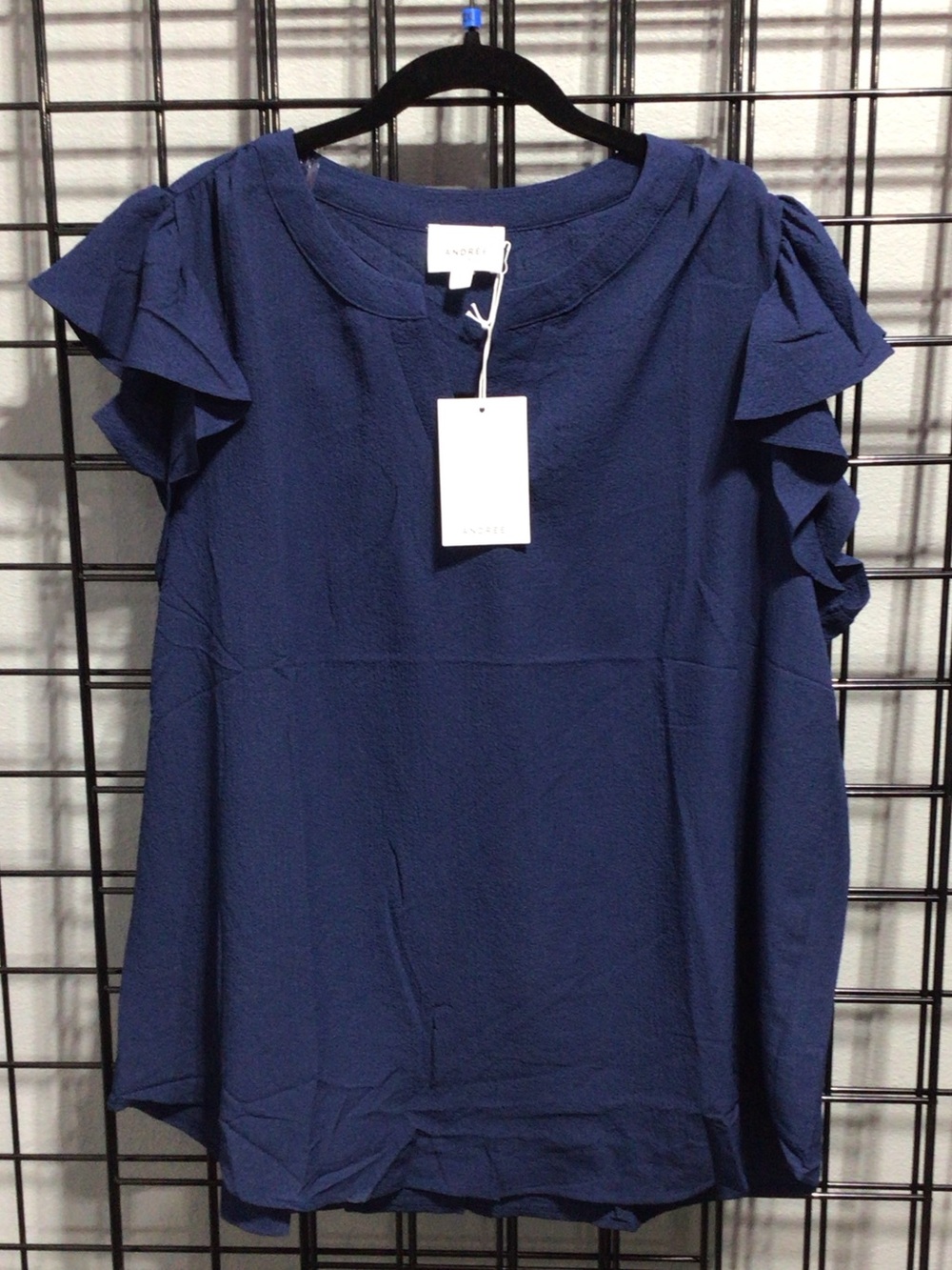 ANDREE BY UNIT Navy Ruffle Sleeve Blouse